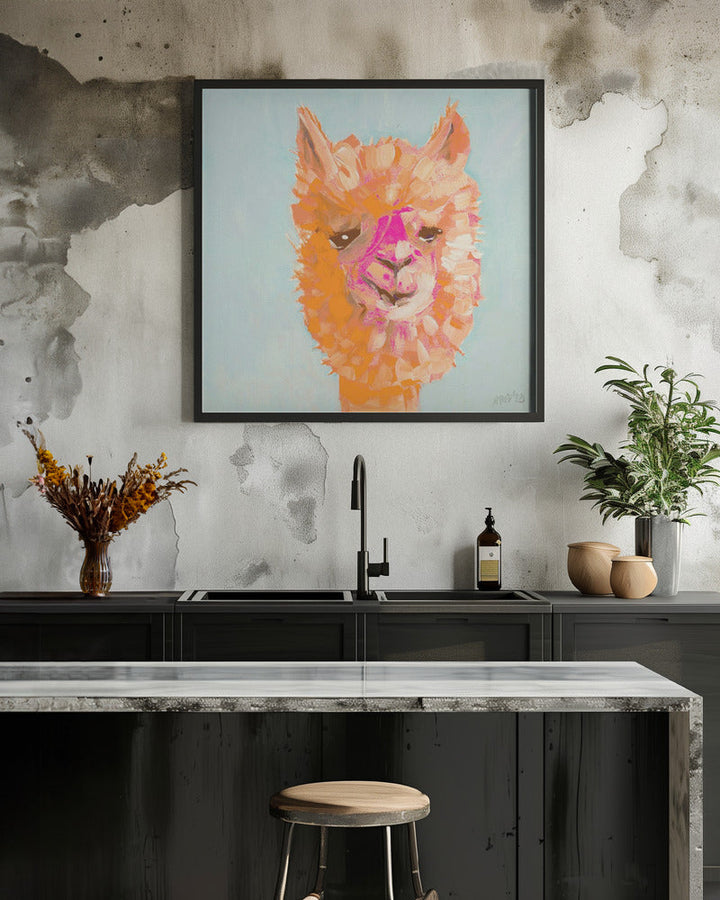 Orange Alpaca - Square Stretched Canvas, Poster or Fine Art Print I Heart Wall Art