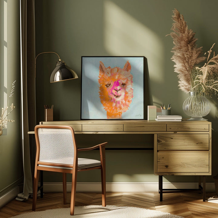Orange Alpaca - Square Stretched Canvas, Poster or Fine Art Print I Heart Wall Art