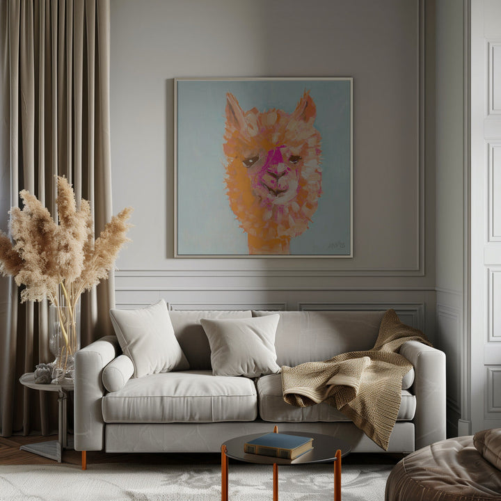 Orange Alpaca - Square Stretched Canvas, Poster or Fine Art Print I Heart Wall Art