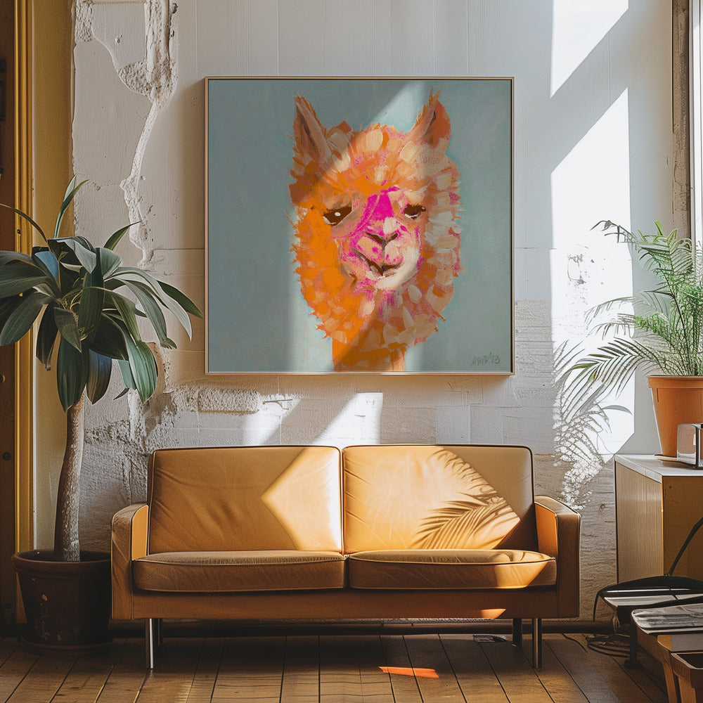 Orange Alpaca - Square Stretched Canvas, Poster or Fine Art Print I Heart Wall Art