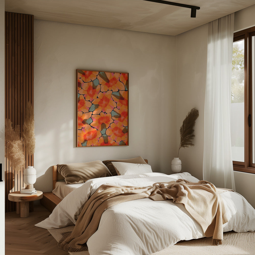 Orange Big Flowers - Stretched Canvas, Poster or Fine Art Print I Heart Wall Art