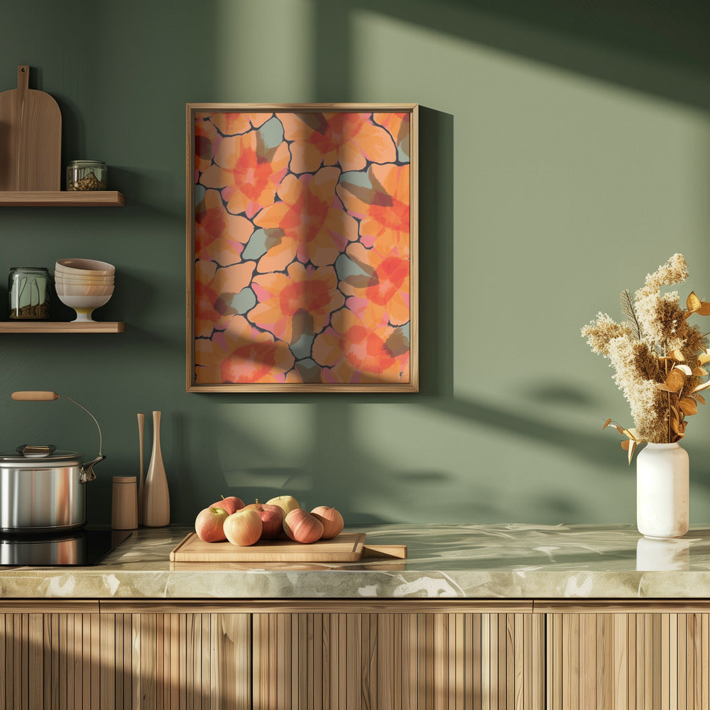 Orange Big Flowers - Stretched Canvas, Poster or Fine Art Print I Heart Wall Art