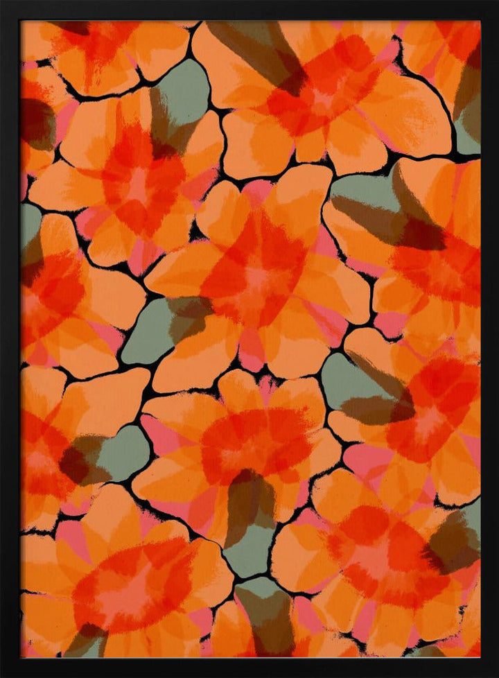 Orange Big Flowers - Stretched Canvas, Poster or Fine Art Print I Heart Wall Art