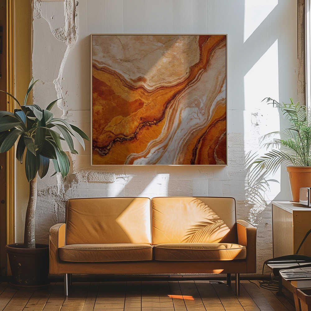 Orange Marble Flow - Square Stretched Canvas, Poster or Fine Art Print - I Heart Wall Art - Poster Print, Canvas Print or Framed Art Print