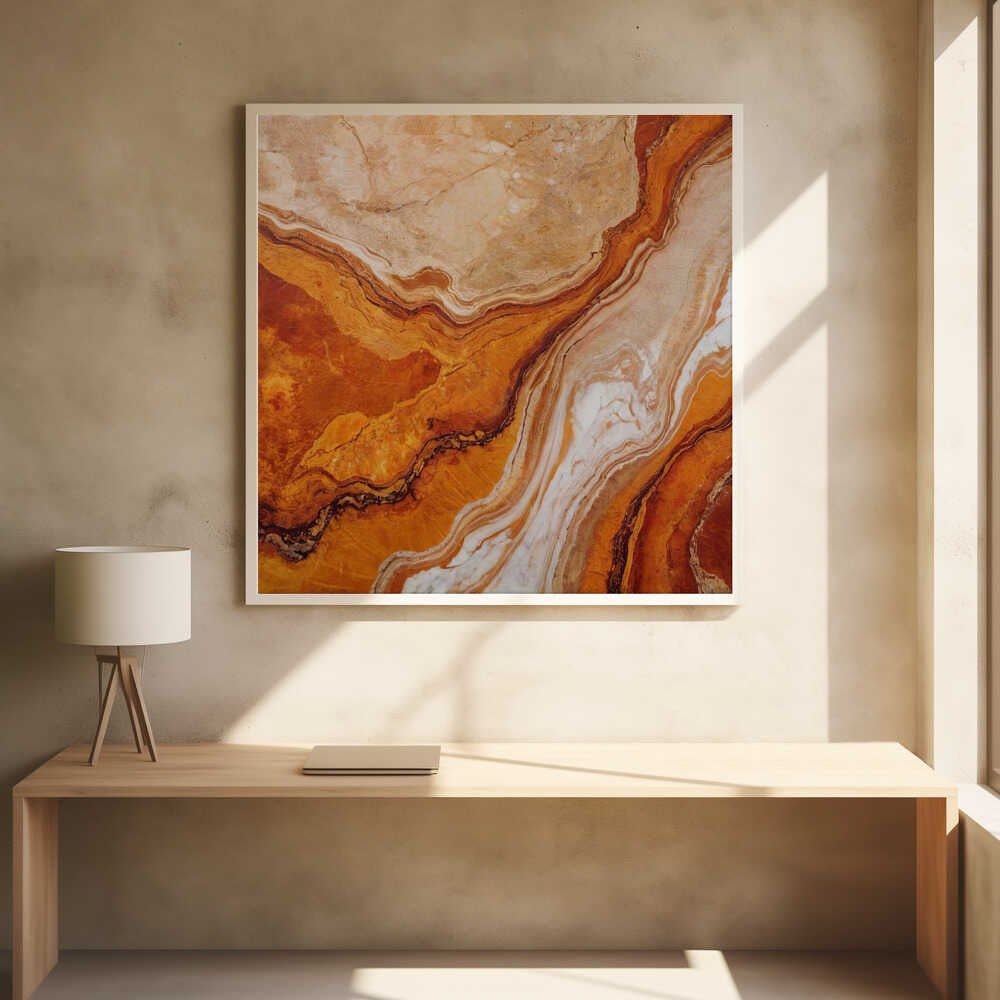 Orange Marble Flow - Square Stretched Canvas, Poster or Fine Art Print - I Heart Wall Art - Poster Print, Canvas Print or Framed Art Print