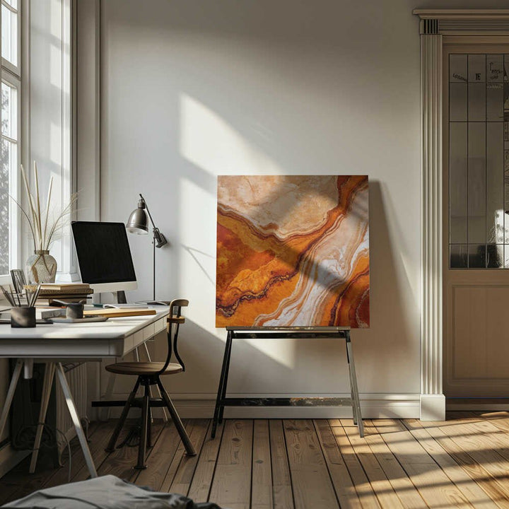 Orange Marble Flow - Square Stretched Canvas, Poster or Fine Art Print - I Heart Wall Art - Poster Print, Canvas Print or Framed Art Print