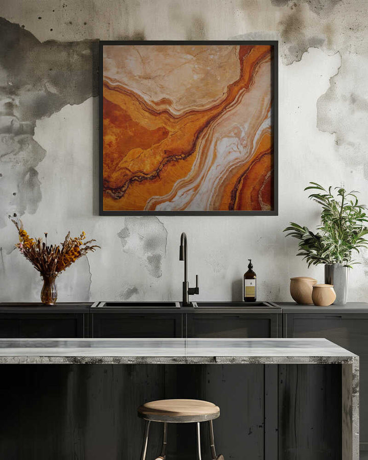 Orange Marble Flow - Square Stretched Canvas, Poster or Fine Art Print - I Heart Wall Art - Poster Print, Canvas Print or Framed Art Print