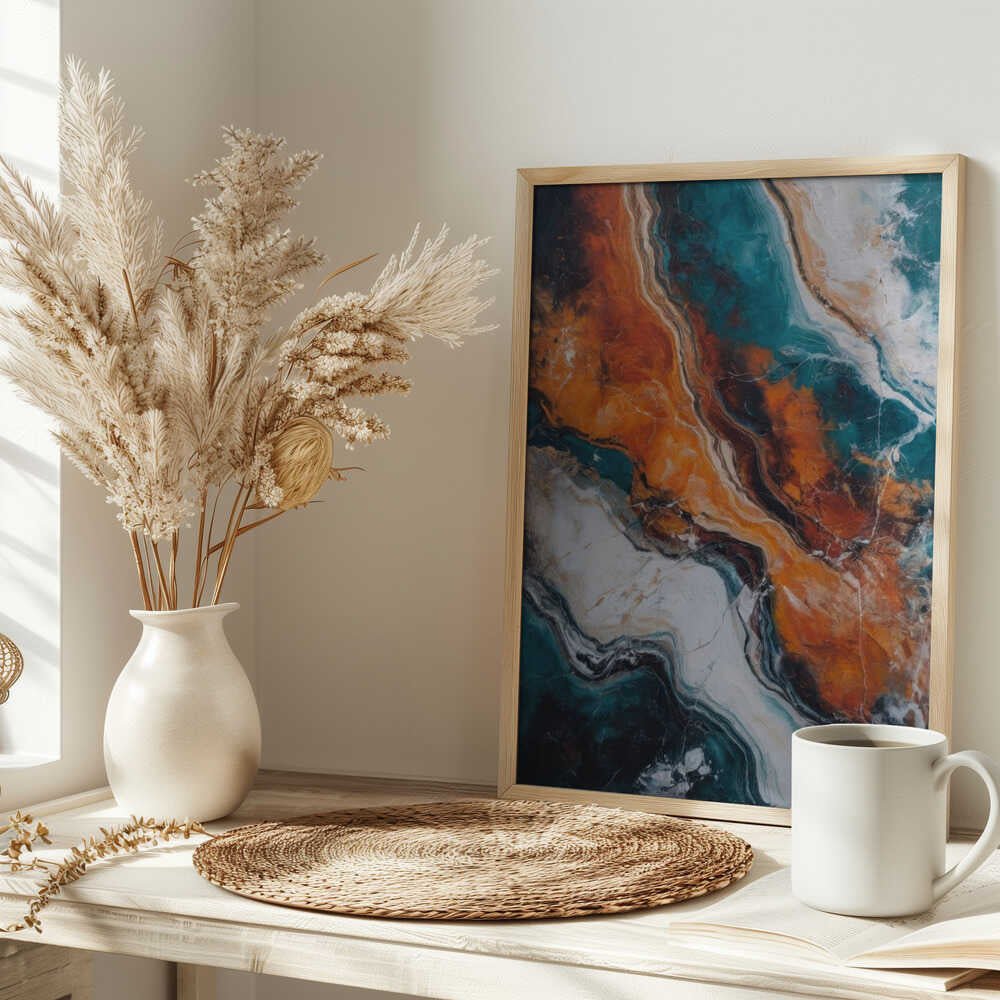 Orange Teal Stone Waves - Stretched Canvas, Poster or Fine Art Print - I Heart Wall Art - Poster Print, Canvas Print or Framed Art Print