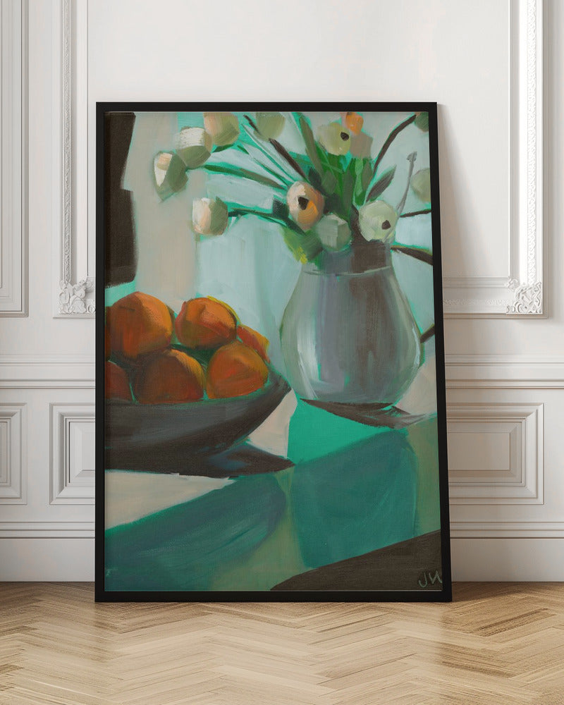 Oranges and White Ranunculus - Stretched Canvas, Poster or Fine Art Print I Heart Wall Art