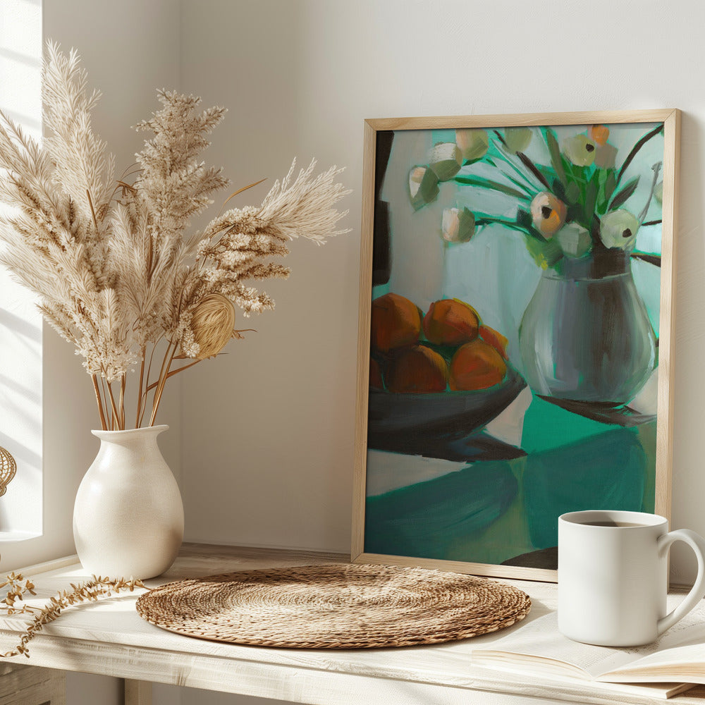 Oranges and White Ranunculus - Stretched Canvas, Poster or Fine Art Print I Heart Wall Art