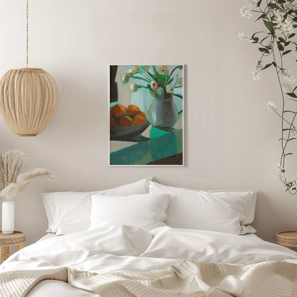 Oranges and White Ranunculus - Stretched Canvas, Poster or Fine Art Print I Heart Wall Art