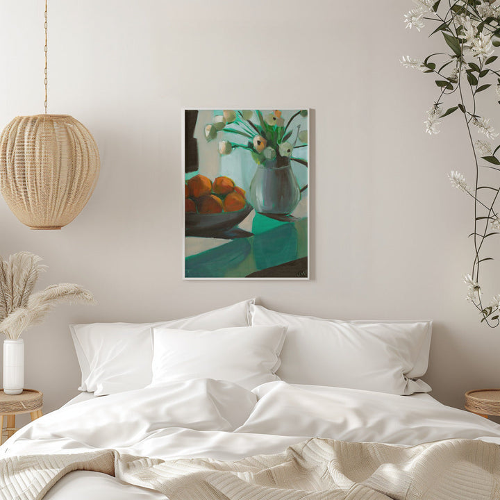 Oranges and White Ranunculus - Stretched Canvas, Poster or Fine Art Print I Heart Wall Art