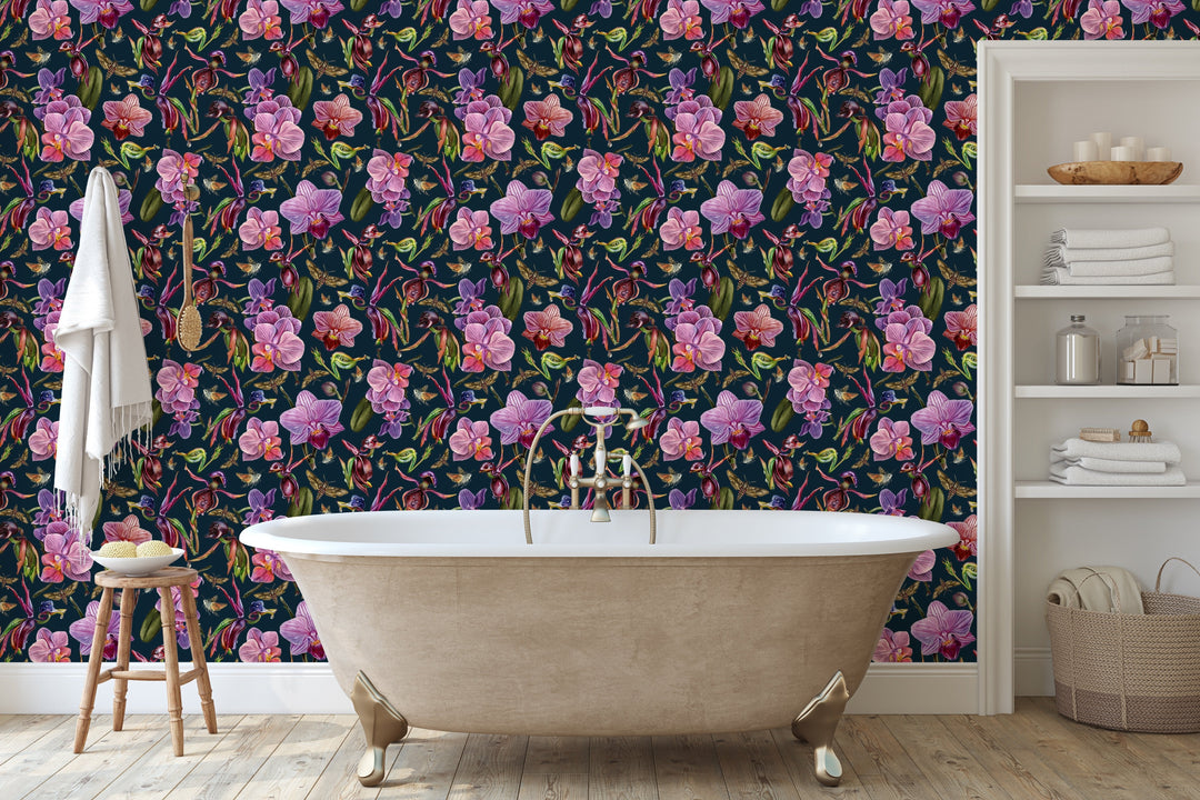 Orchid Garden - Painted Orchid Watercolour Wallpaper I Heart Wall Art Australia 