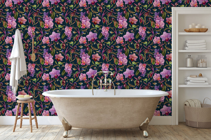 Orchid Garden - Painted Orchid Watercolour Wallpaper I Heart Wall Art Australia 