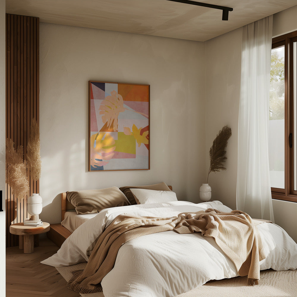 Organic Bauhaus Geometry Leaves - Stretched Canvas, Poster or Fine Art Print I Heart Wall Art