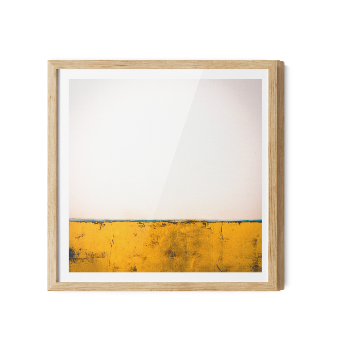 Outback square abstract golden landscape wall art canvas print with textured golden yellow and off white in wood frame