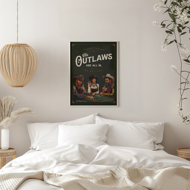 Outlaws Are All In Cool Cowboy Poker Art - Stretched Canvas, Poster or Fine Art Print I Heart Wall Art