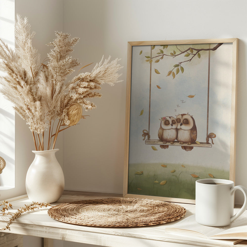 Owls in love - Stretched Canvas, Poster or Fine Art Print I Heart Wall Art