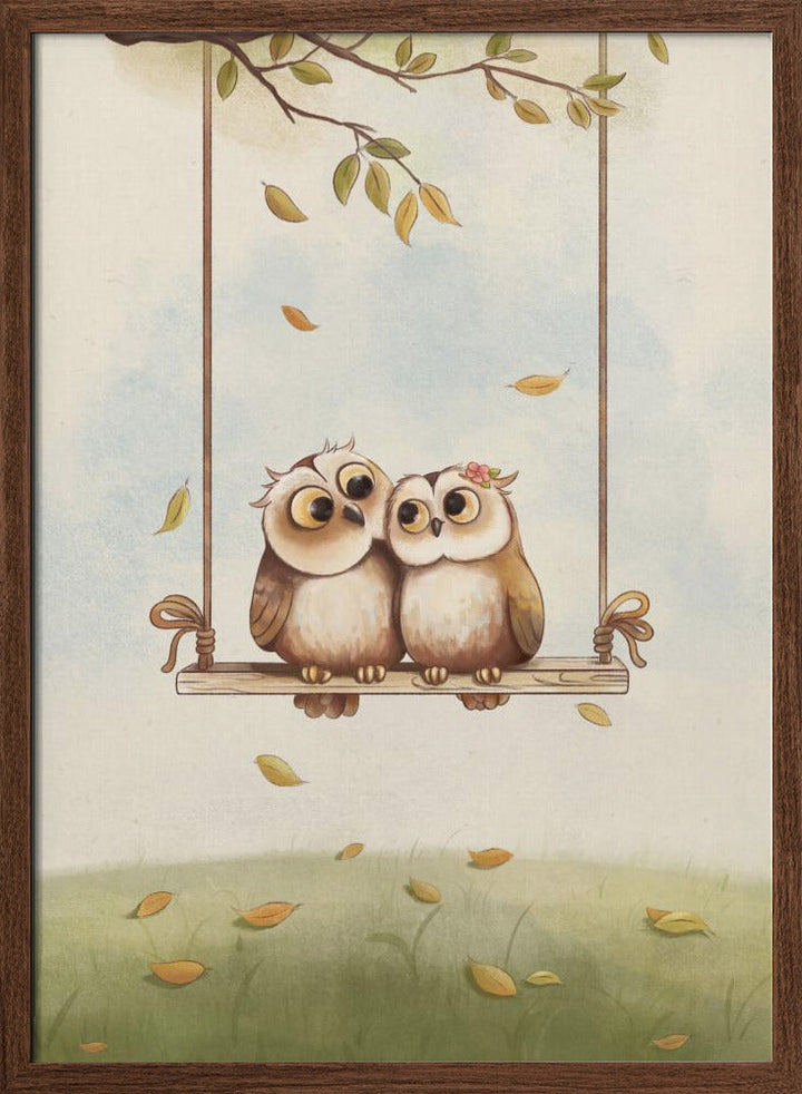 Owls in love - Stretched Canvas, Poster or Fine Art Print I Heart Wall Art