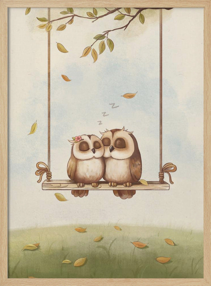 Owls in love - Stretched Canvas, Poster or Fine Art Print I Heart Wall Art