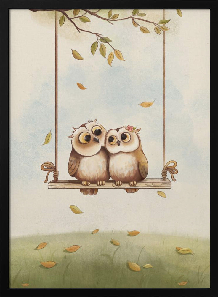 Owls in love - Stretched Canvas, Poster or Fine Art Print I Heart Wall Art
