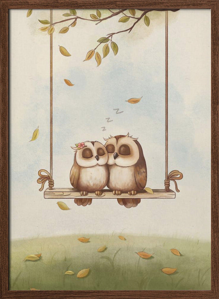 Owls in love - Stretched Canvas, Poster or Fine Art Print I Heart Wall Art