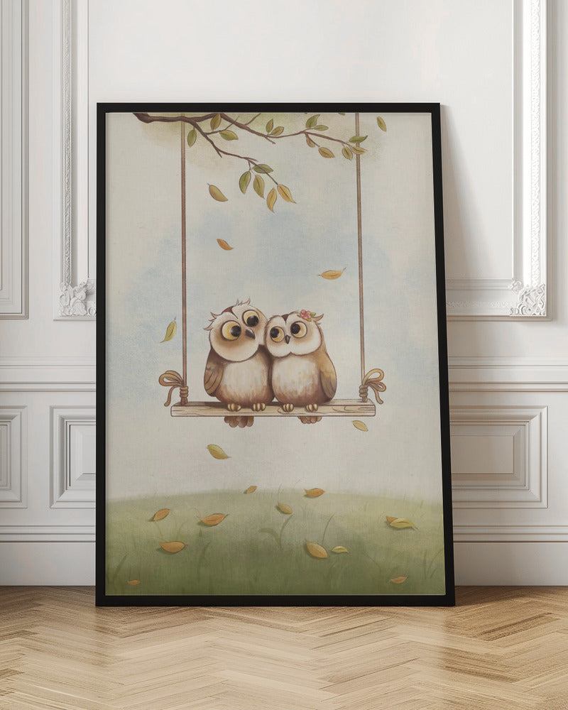 Owls in love - Stretched Canvas, Poster or Fine Art Print I Heart Wall Art