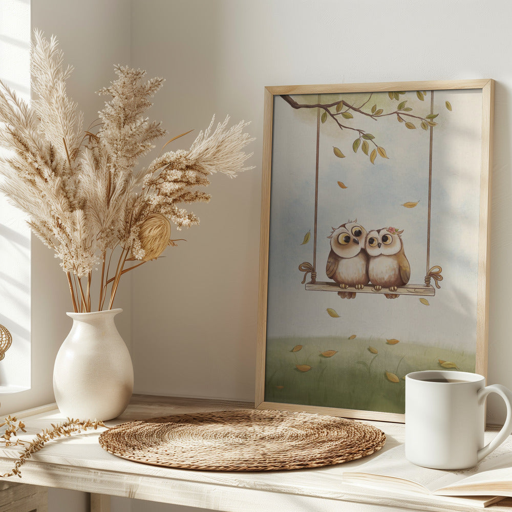 Owls in love - Stretched Canvas, Poster or Fine Art Print I Heart Wall Art