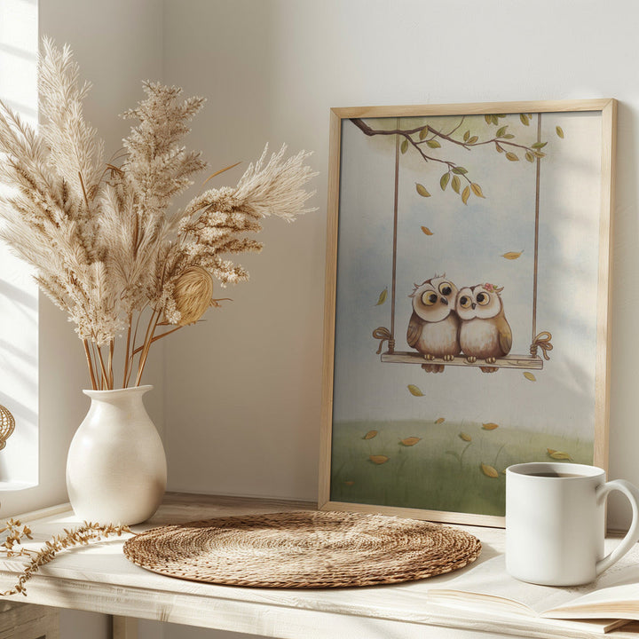 Owls in love - Stretched Canvas, Poster or Fine Art Print I Heart Wall Art