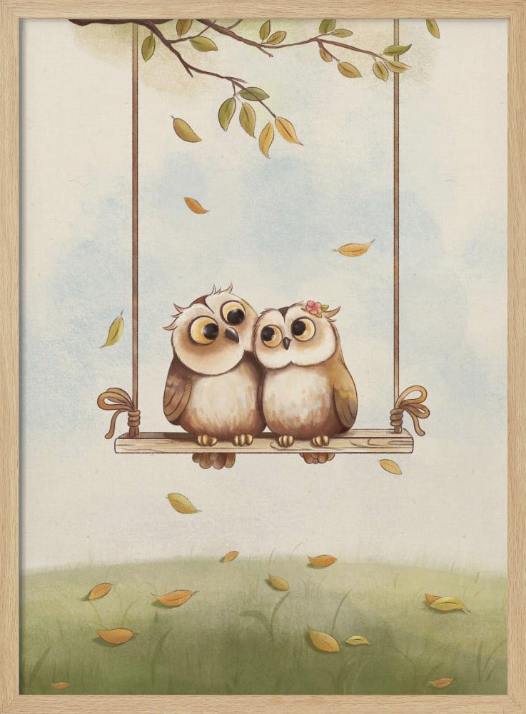 Owls in love - Stretched Canvas, Poster or Fine Art Print I Heart Wall Art