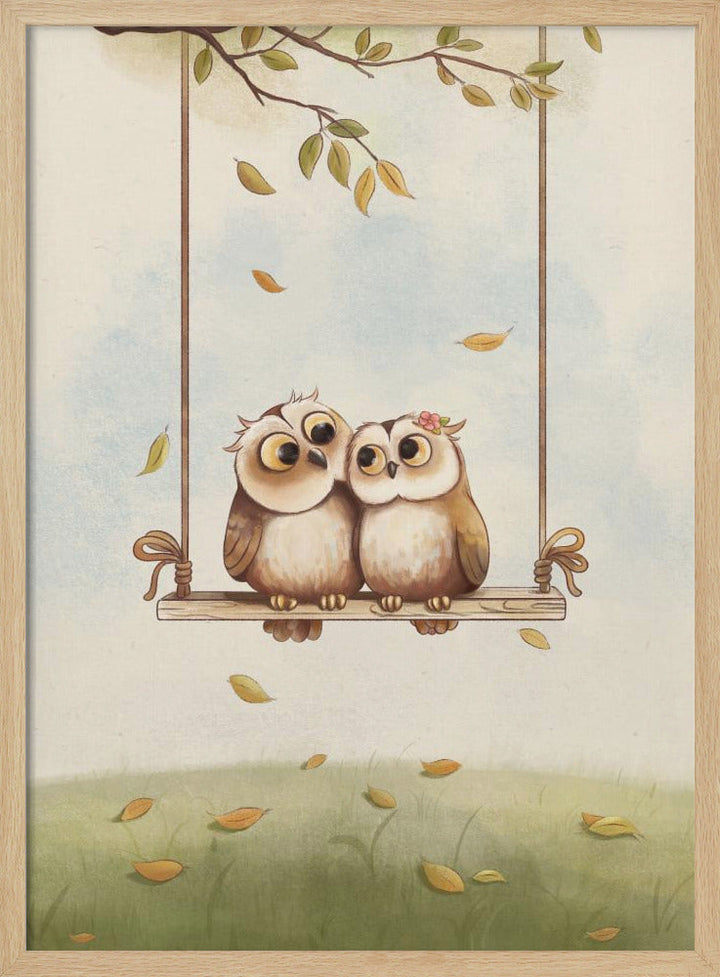 Owls in love - Stretched Canvas, Poster or Fine Art Print I Heart Wall Art
