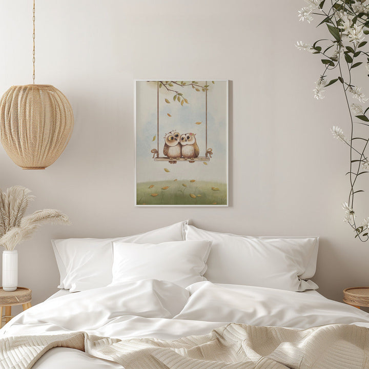 Owls in love - Stretched Canvas, Poster or Fine Art Print I Heart Wall Art