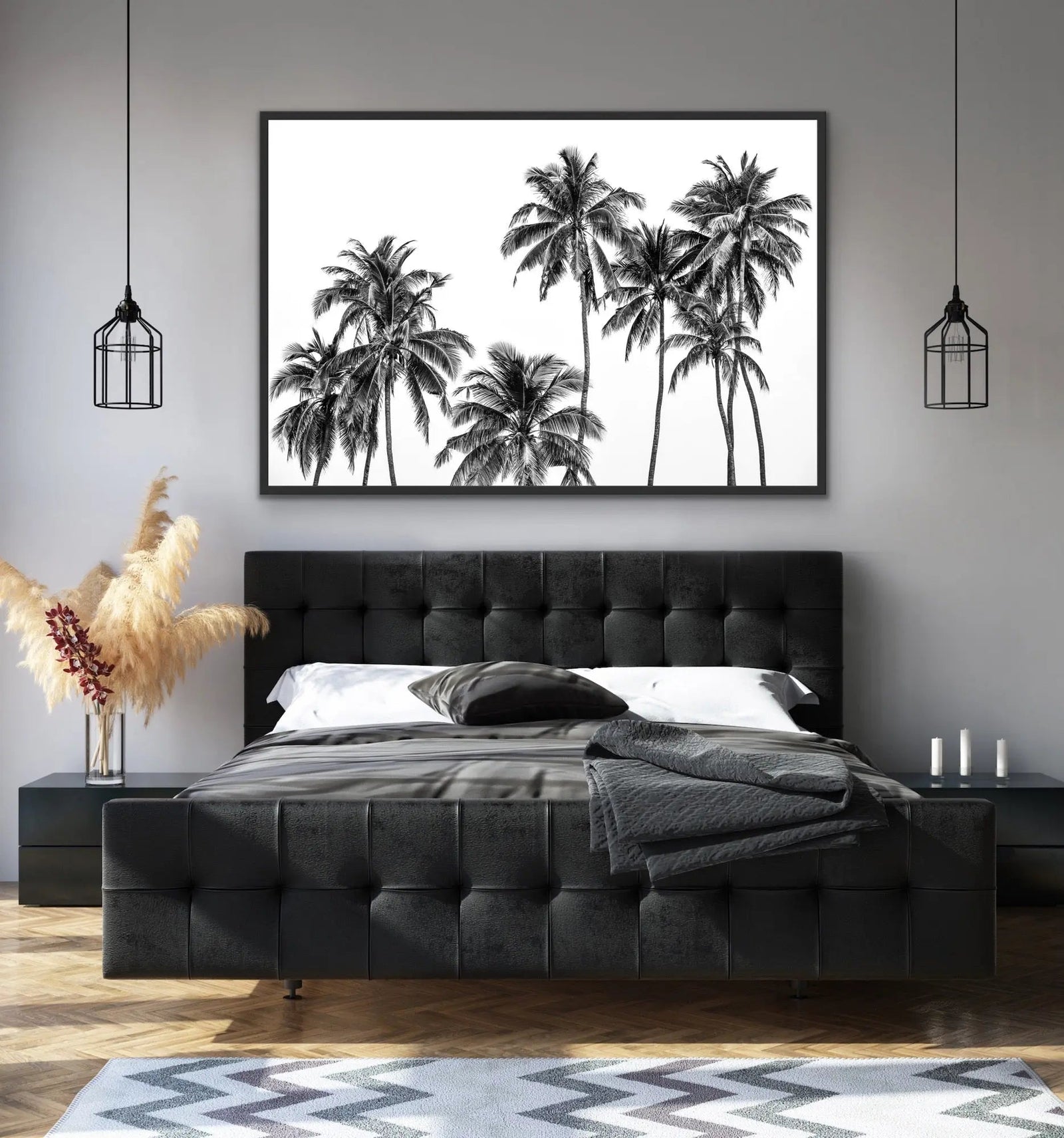 Palm Silhouette - Black and Pastel Palm Tree Photographic Print - I Heart Wall Art