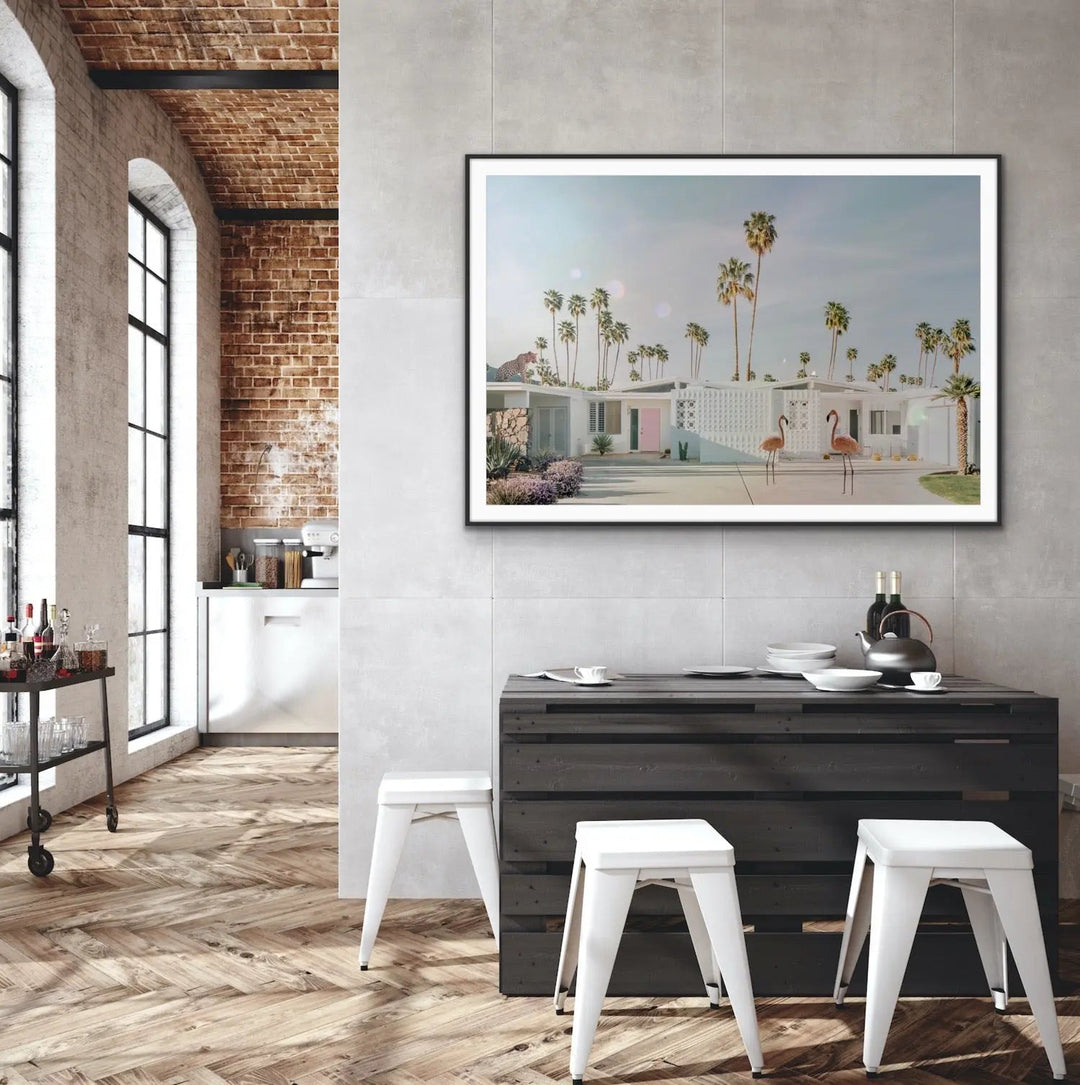 Palm Springs Apocalypse - Mid Century Modern Photographic Print With Flamingo and Leopard - I Heart Wall Art