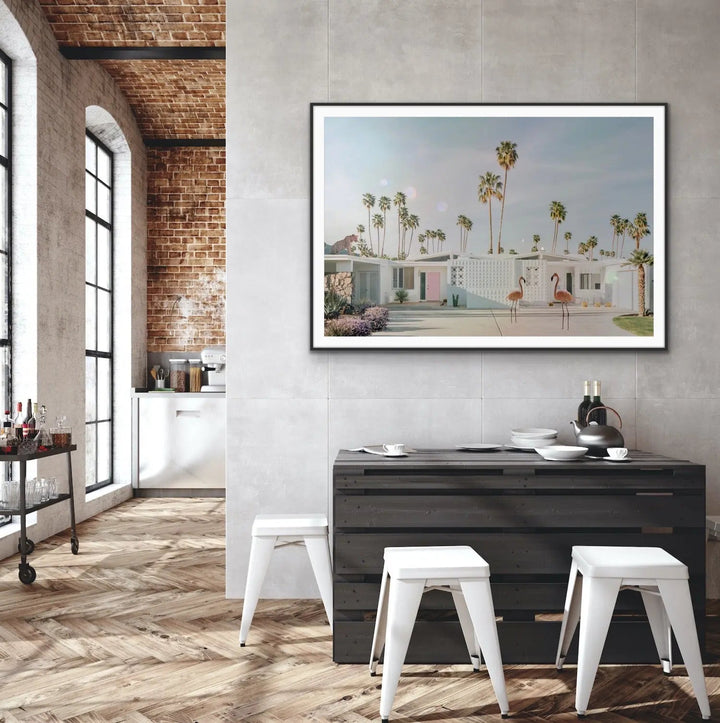 Palm Springs Apocalypse - Mid Century Modern Photographic Print With Flamingo and Leopard - I Heart Wall Art