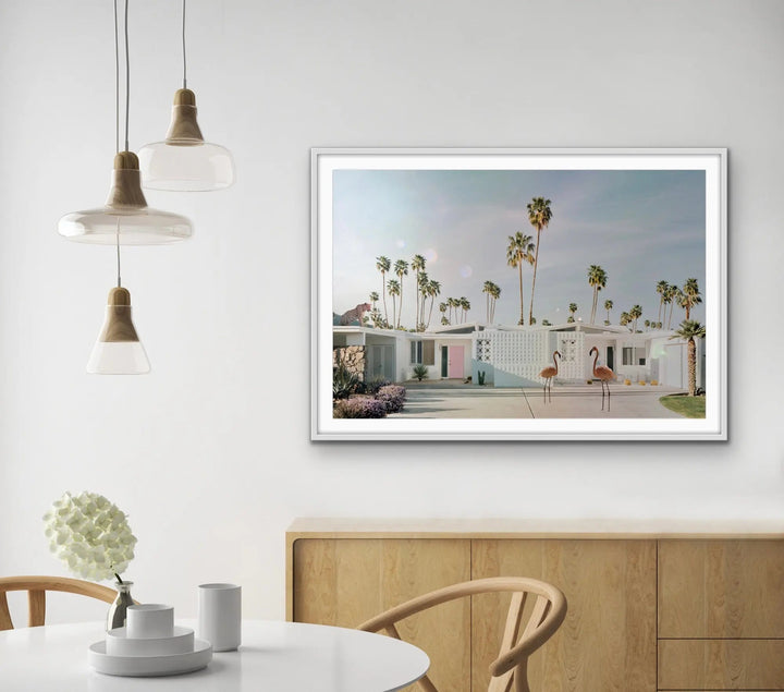 Palm Springs Apocalypse - Mid Century Modern Photographic Print With Flamingo and Leopard - I Heart Wall Art