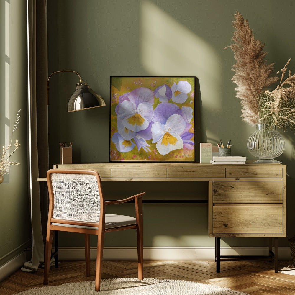 Pansies - Square Stretched Canvas, Poster or Fine Art Print I Heart Wall Art