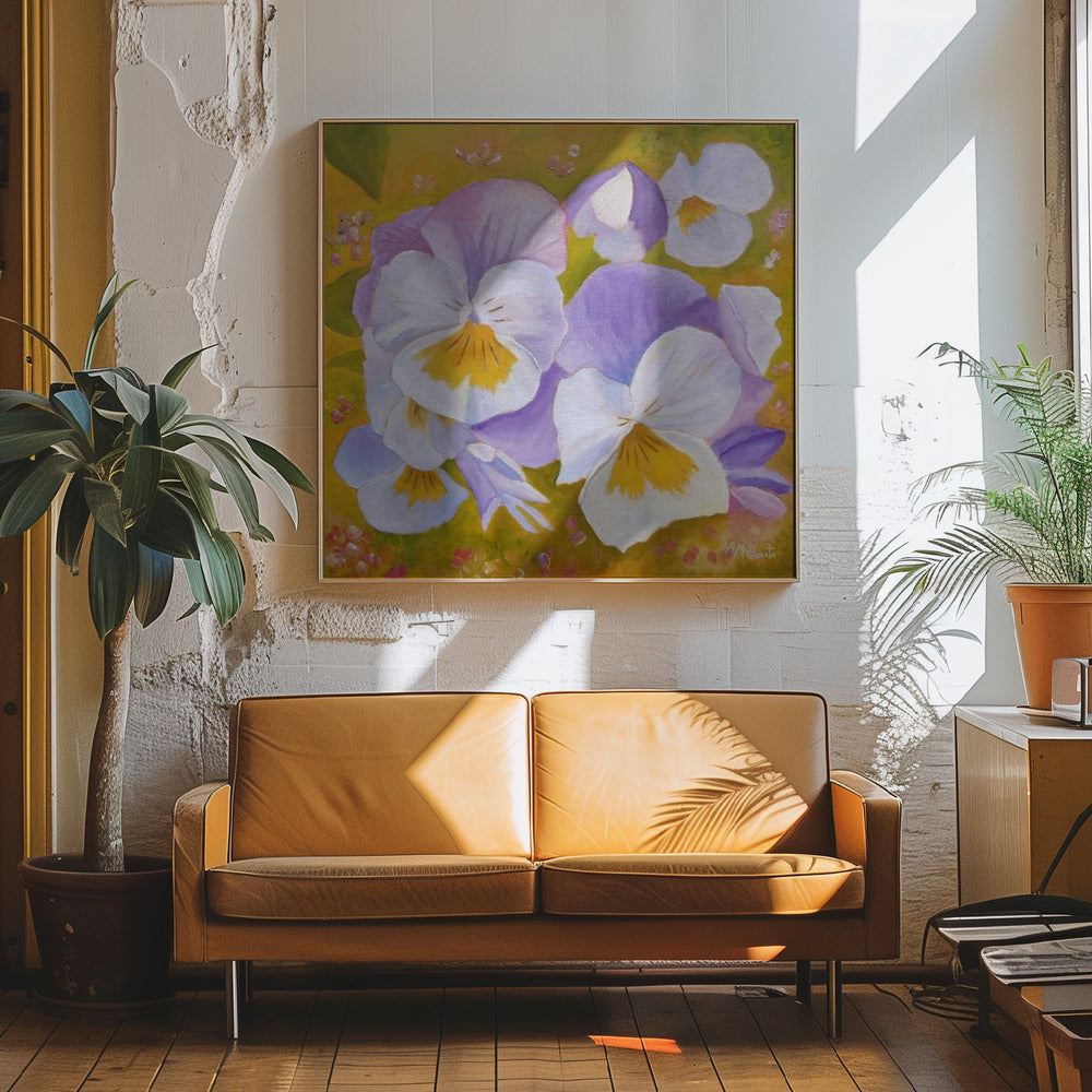 Pansies - Square Stretched Canvas, Poster or Fine Art Print I Heart Wall Art