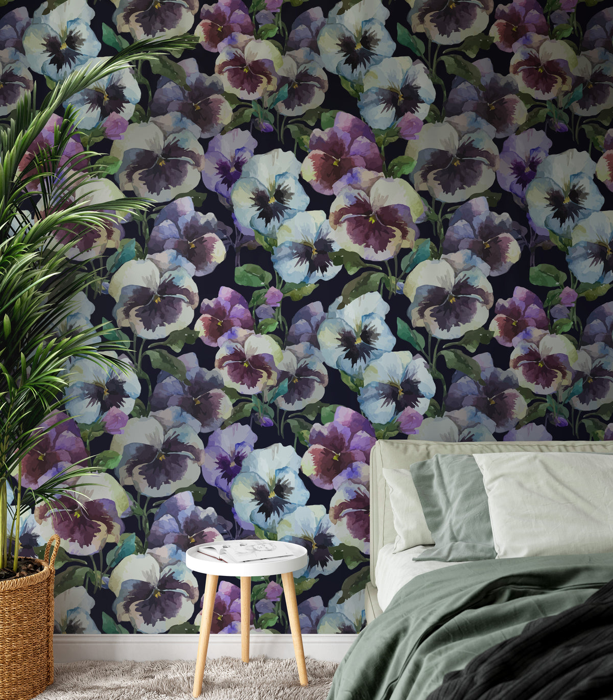 Pansy - Wallpaper In Dark Floral Pattern