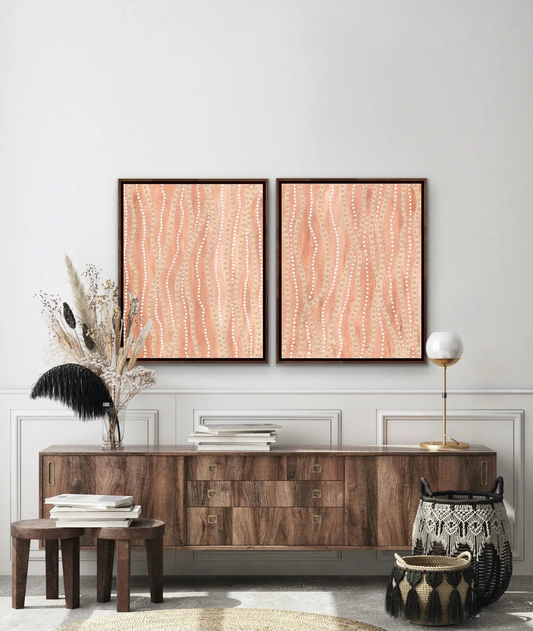 Paperbark - Two Piece Aboriginal Art Print Set by Holly Stowers - Canvas or Art Print Dot Paintings I Heart Wall Art Australia 