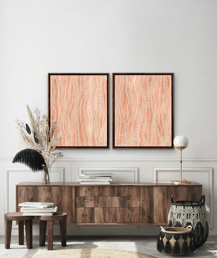 Paperbark - Two Piece Aboriginal Art Print Set by Holly Stowers - Canvas or Art Print Dot Paintings I Heart Wall Art Australia 