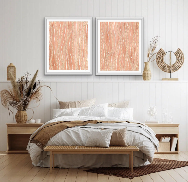 Paperbark - Two Piece Aboriginal Art Print Set by Holly Stowers - Canvas or Art Print Dot Paintings I Heart Wall Art Australia 