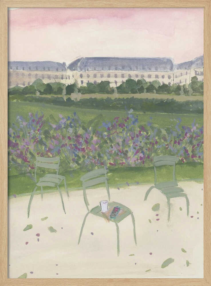 Paris Garden Watercolor Illustration - Stretched Canvas Poster or Fine Art Print