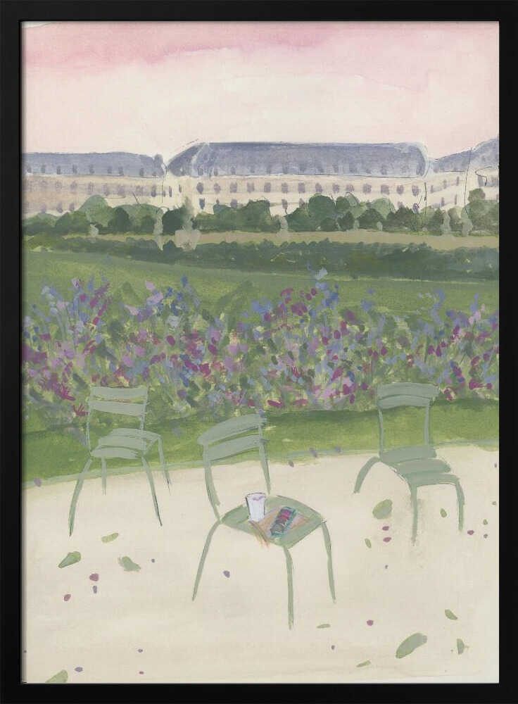 Paris Garden Watercolor Illustration - Stretched Canvas Poster or Fine Art Print