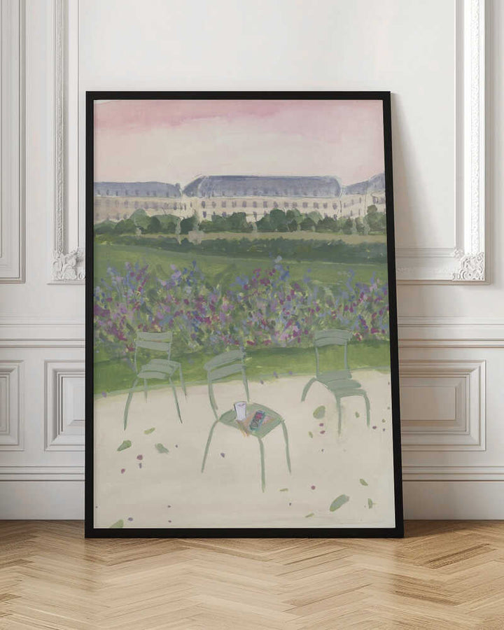 Paris Garden Watercolor Illustration - Stretched Canvas Poster or Fine Art Print