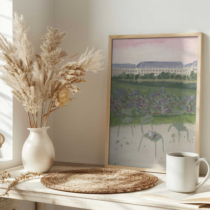 Paris Garden Watercolor Illustration - Stretched Canvas Poster or Fine Art Print