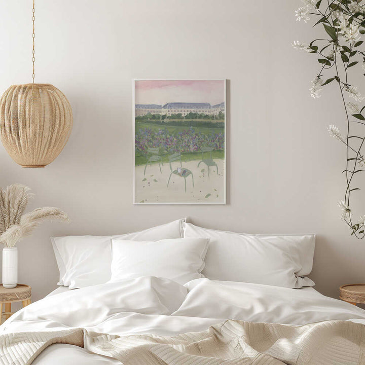 Paris Garden Watercolor Illustration - Stretched Canvas Poster or Fine Art Print