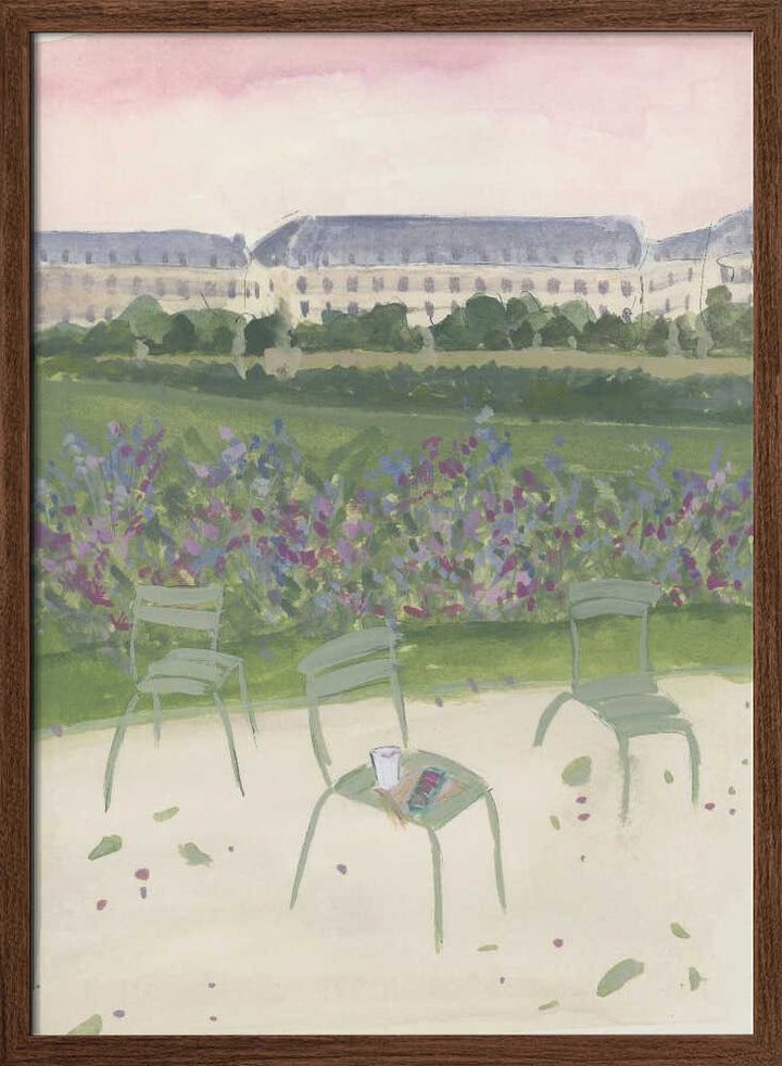 Paris Garden Watercolor Illustration - Stretched Canvas Poster or Fine Art Print