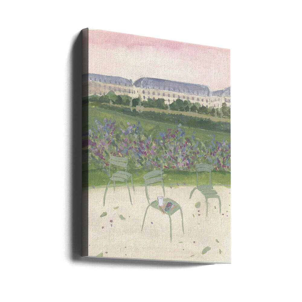 Paris Garden Watercolor Illustration - Stretched Canvas Poster or Fine Art Print