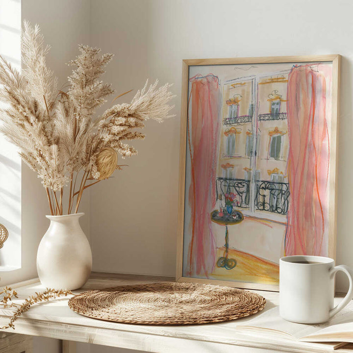 Paris Window View Illustration - Stretched Canvas Poster or Fine Art Print